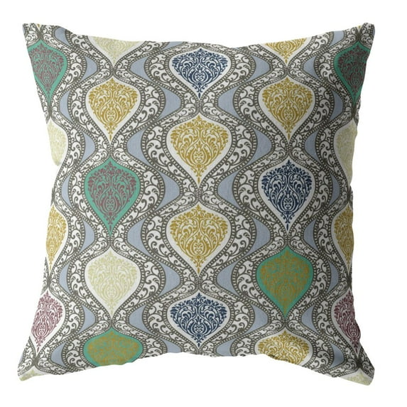 20†Gray Gold Ogee Indoor Outdoor Throw Pillow