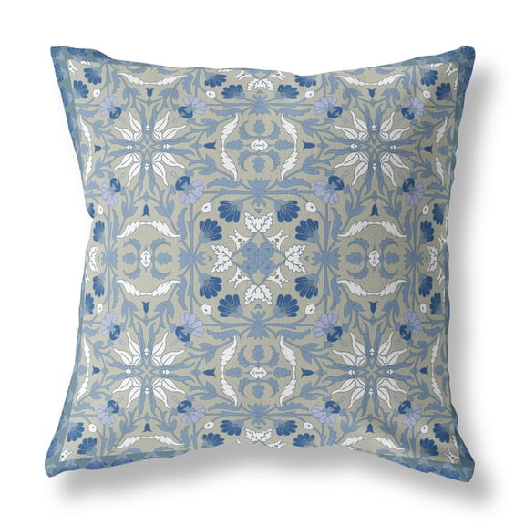 20 Gray Indigo Paisley Indoor Outdoor Throw Pillow