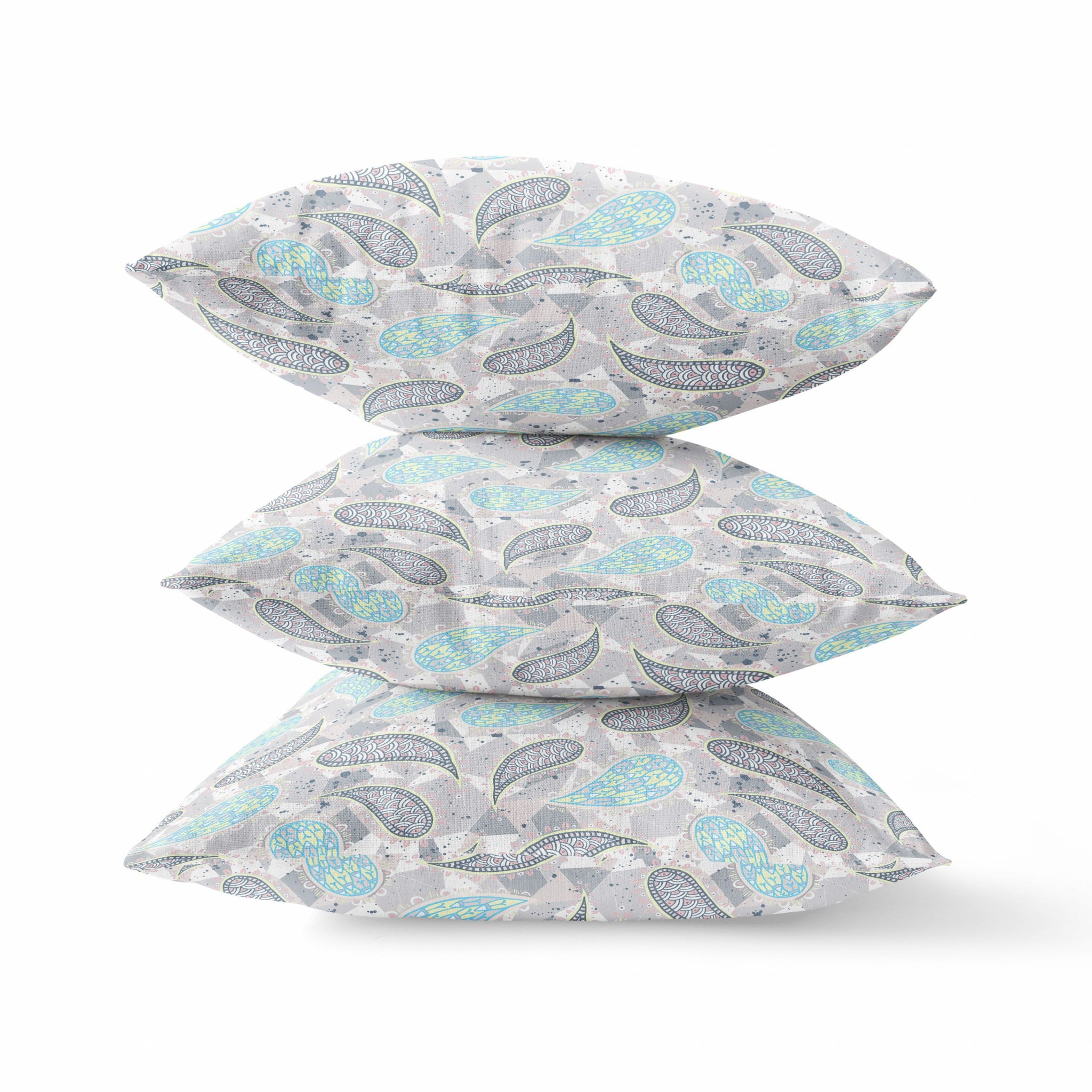 20" Gray and Turquoise Boho Paisley Suede Throw Pillow