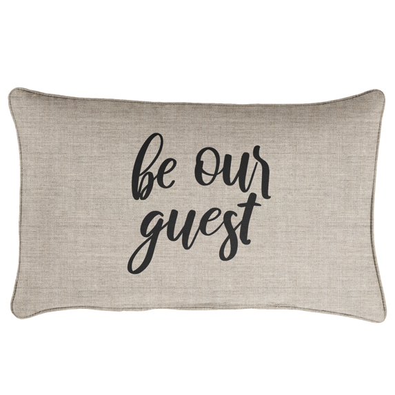 20" Gray and Black Sunbrella "Be Our Guest" Cast Silver Corded Indoor and Outdoor Rectangular Throw Pillow