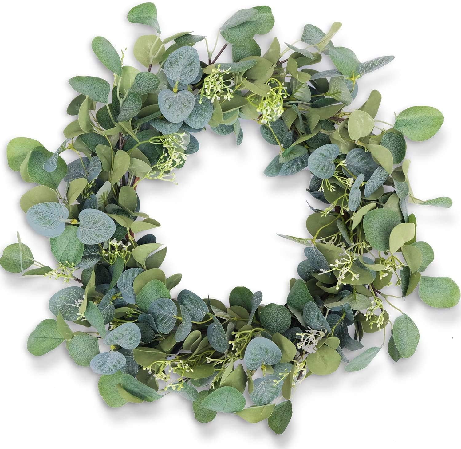 20" Green Eucalyptus Wreath with Silk Leaves for All Seasons