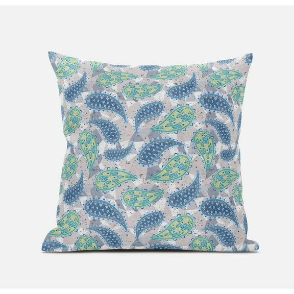 20â Green Indigo Boho Paisley Suede Throw Pillow