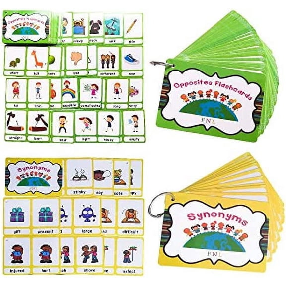 20 Groups Synonyms/100 Groups Antonyms Flash Cards | Learning Toys Flashcards for Children Pre-K, Toddlers and Kids.(2 Themes)