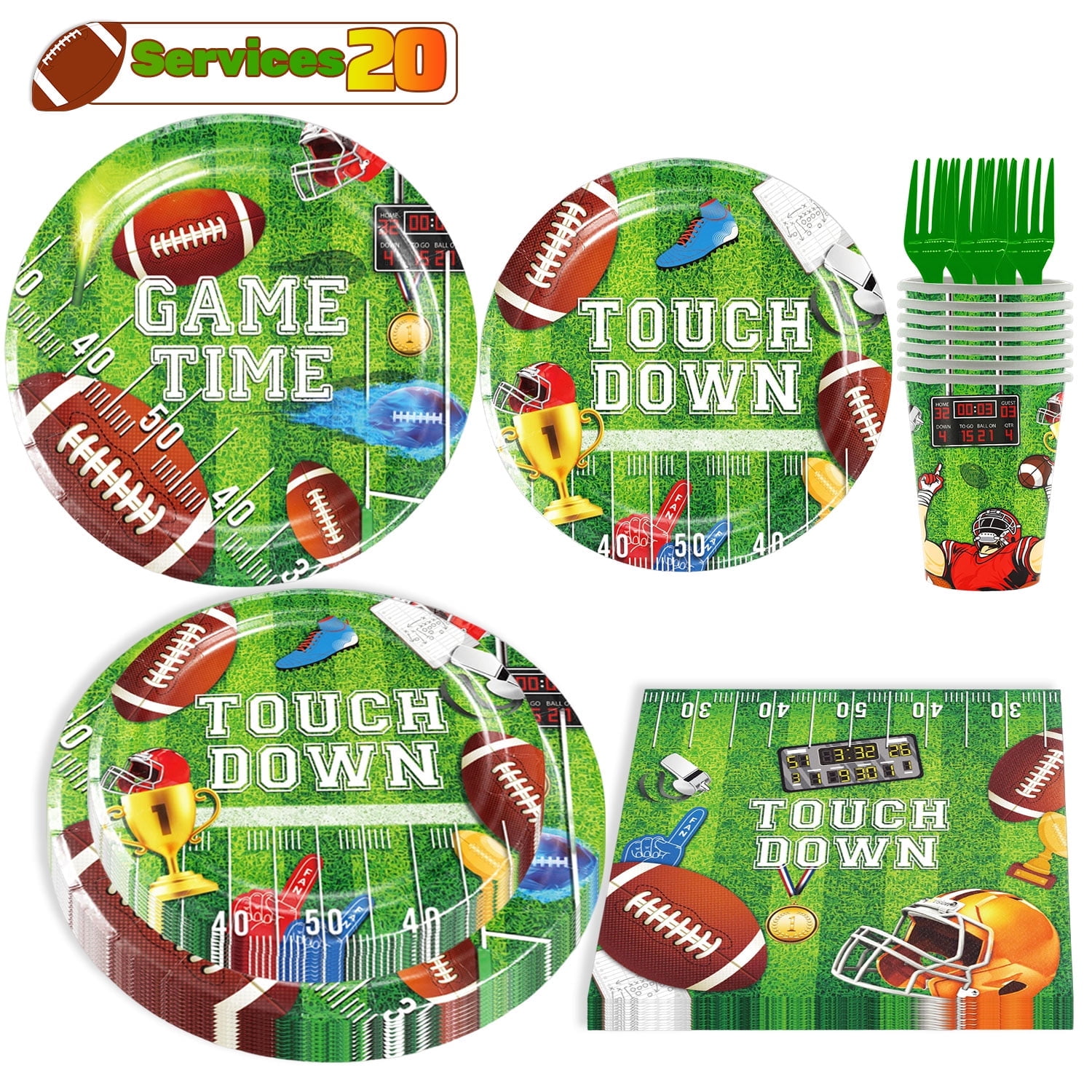 20 Guests Football Party Supplies Dinnerware Set for the Big Game Day