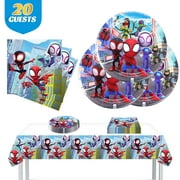 20 Guests Spidey and His Amazing Friends Party Supplies Tableware Set Spidey Ghost Spider Tablecloth Plates and Napkins Spider Superhero Boys Kids Cartoon Spider Power Table Decorations for Birthday