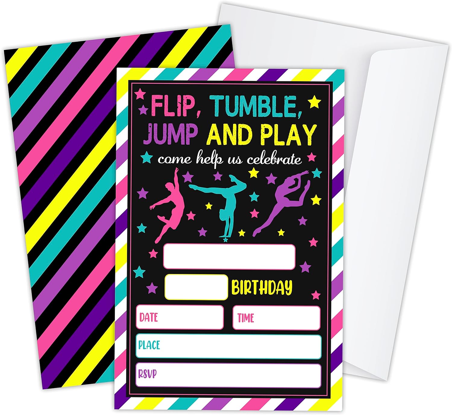 20 Gymnastics Birthday Party Invitation Cards Boys & Girls Theme
