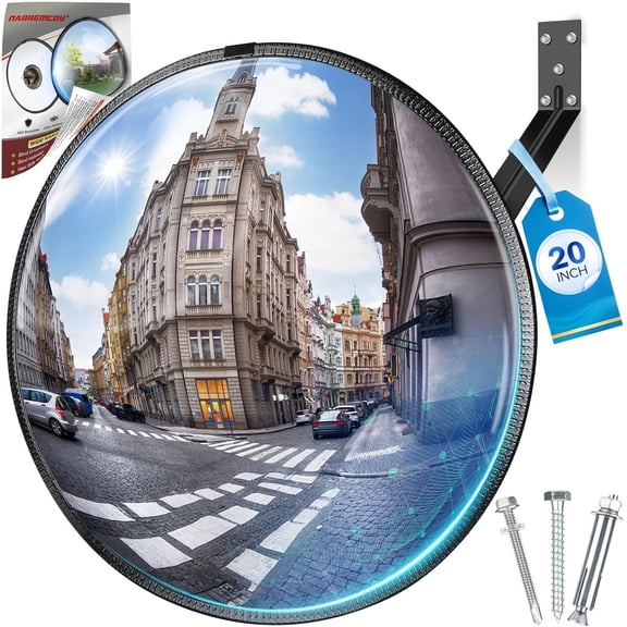 20" HD Acrylic Convex Mirror - 160 Adjustable Wide Angle View, Leather Frame & ABS Back, Blind Spot for Indoor/Outdoor Use in Garage, Warehouse, Driveway, Store Office Security