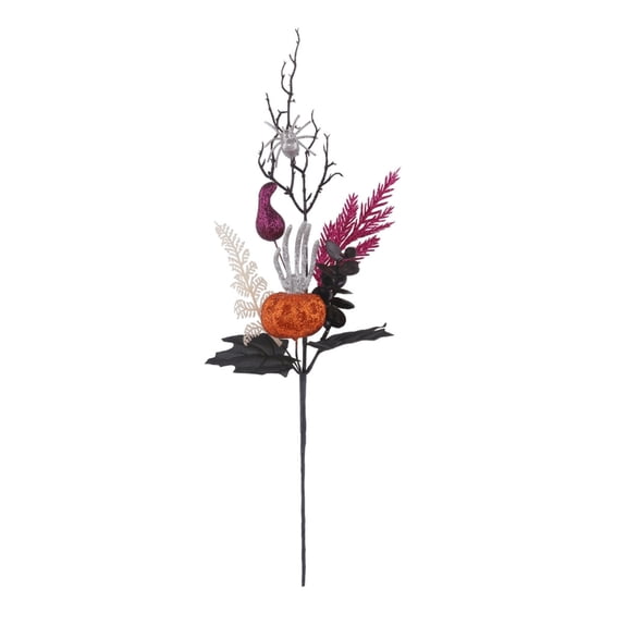 20" Halloween Pumpkin Floral Picks – Orange Pumpkin Artificial Flowers Branches, Maple Leaf Stems, Spider & Glitter Spiderweb for Home Indoor Party Vase Arrangement Decor