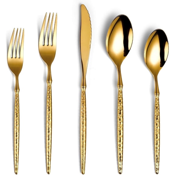 20- Hammered  Silverware Set,18/10 Stainless Steel Forging Heavy Duty Cutlery Set for 4, Luxury  Flatware Set,Spoons and Forks Set,Mirror Polished,Dishwasher Safe