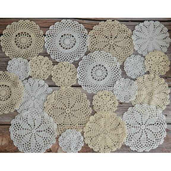 20 Hand Crochet Round Snowflake Lace Doilies For Crafts Table Coasters