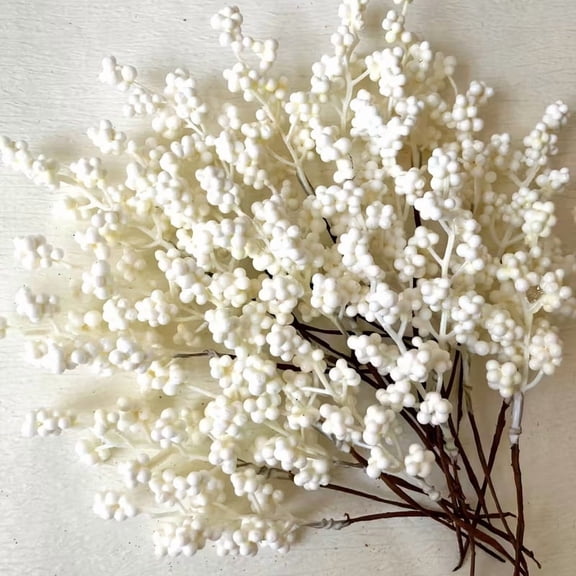 20 Hand-Woven White Artificial Holly Branches for DIY Winter Decorations