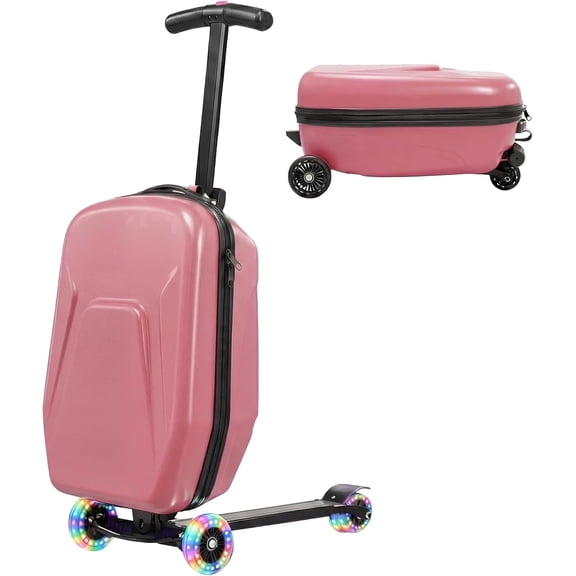 20" Hardshell Scooter Suitcase for Kid & Adult Foldable 2 in 1 Ride on Carry on Travel Trolley Scooter Luggage With Wheels Black