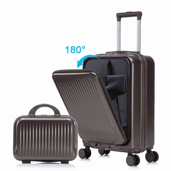 20" Hardside Carry On Luggage with 14" Cosmetic Case, Front Compartment Rolling Suitcase, 360° Spinner Wheels, Telescopic Handle, Lightweight & Stylish Travel Gift, Red
