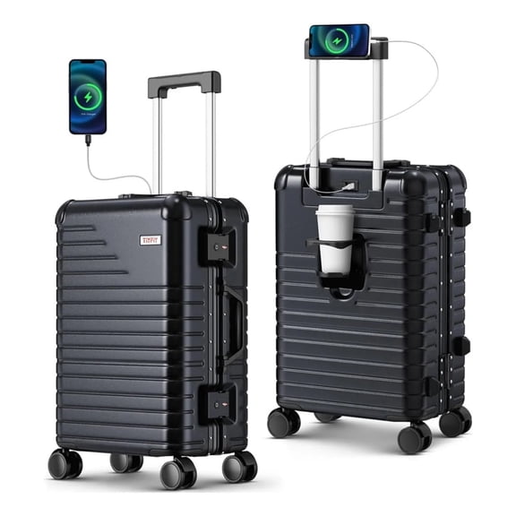 20" Hardside Carry on Luggage, Aluminum Frame PC Hard Shell Suitcase, 360° Spinner Wheels, TSA Lock for Short Trips and Business Travel,Charger Port,Zipperless Aluminum Frame Suitcase