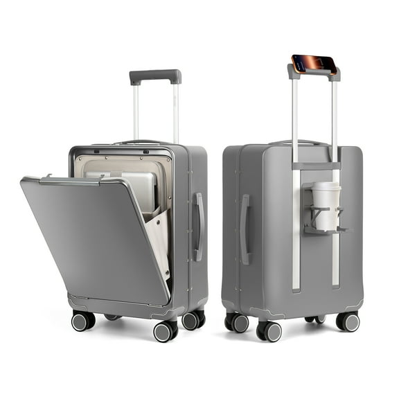 Zipperless Carry On Luggage with Aluminum Frame Hardside Spinner Suitcase with TSA Lock,22x14x9 inch Airline Approved, Grey, LA266