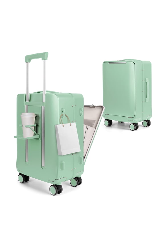 20" Zipperless Carry-on Luggage, Hardside Aluminum Frame Suitcase with Spinner Wheels, TSA Approved, Light Green - LA266