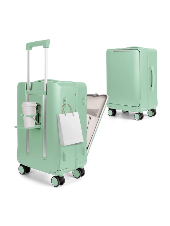 20" Zipperless Carry-on Luggage, Hardside Aluminum Frame Suitcase with Spinner Wheels, TSA Approved, Light Green - LA266