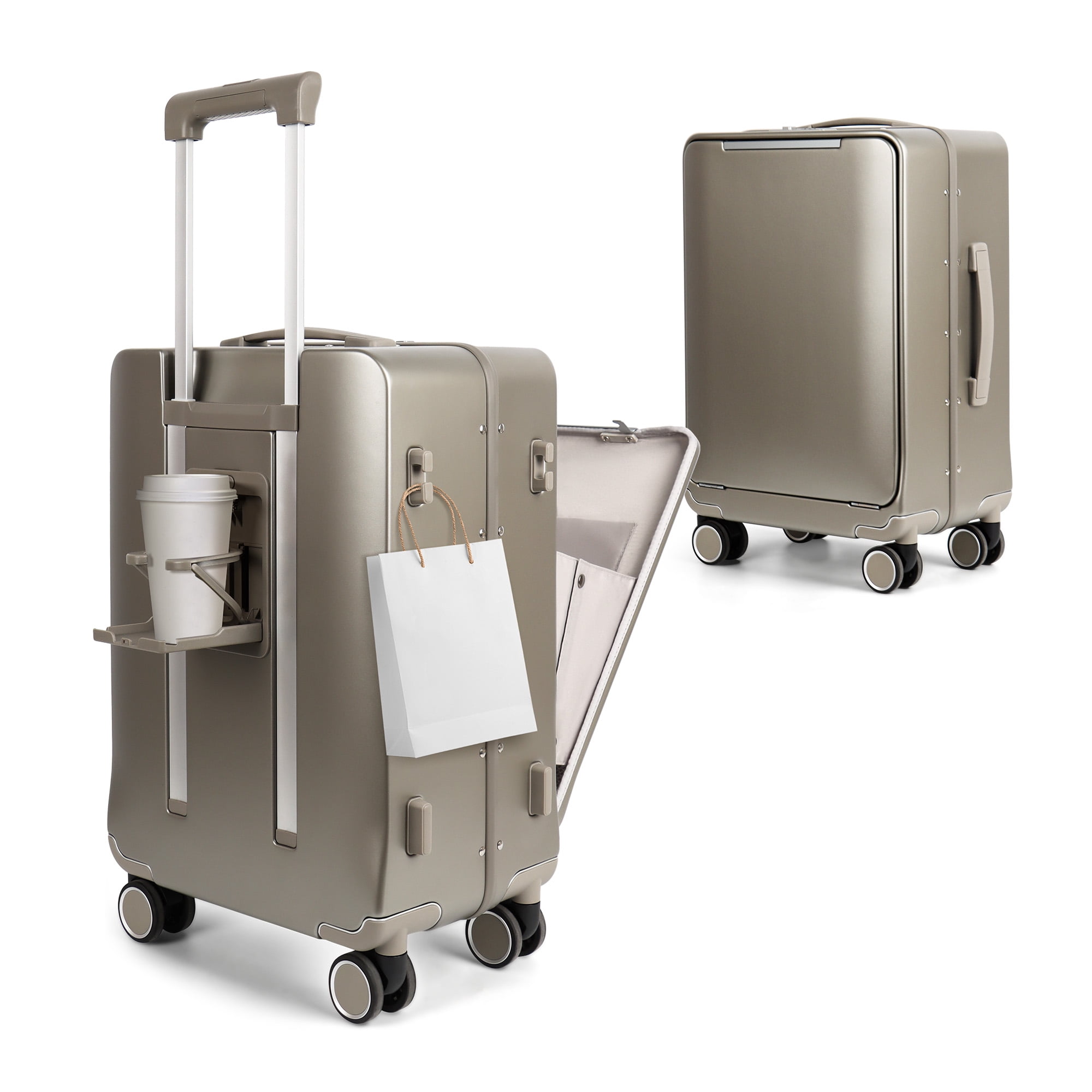 New York Xpress 20" Zipperless Carry-on Luggage, Hardside Aluminum Frame Suitcase with Spinner Wheels, TSA Approved, Silver - LA266