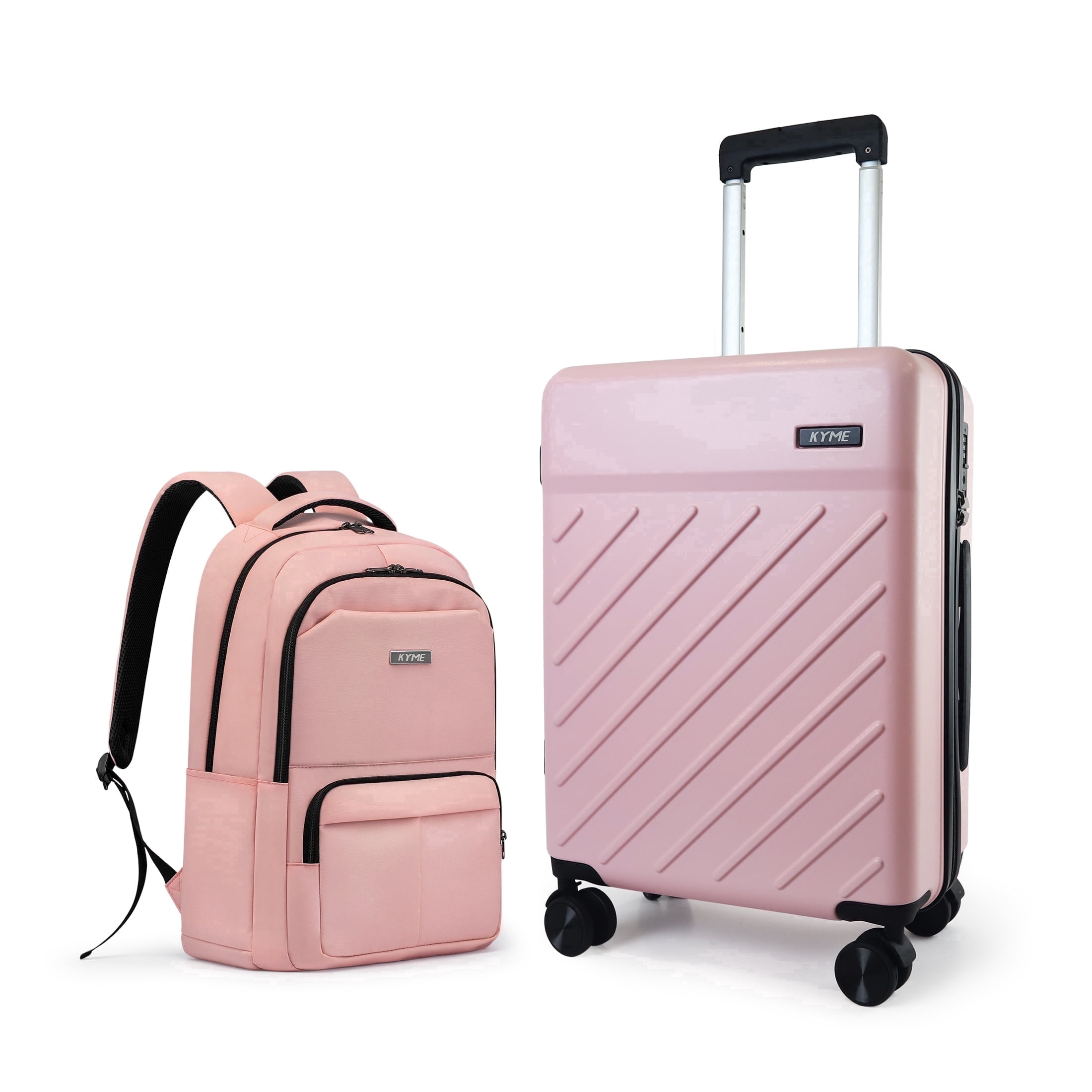 20" Hardside Carry-on Luggage, 2-Piece Set (Luggage and Backpack), Hardshell Suitcase with Divider Pockets, Four Multi-Directional Spinner Wheels, Scratch-Resistant Surface, Pink