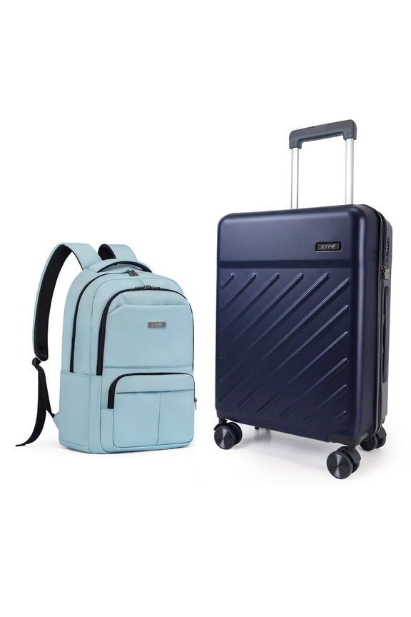 20" Hardside Carry-on Luggage, 2-Piece Set (Luggage and Backpack), Hardshell Suitcase with Divider Pockets, Four Multi-Directional Spinner Wheels, Scratch-Resistant Surface, Navy Blue