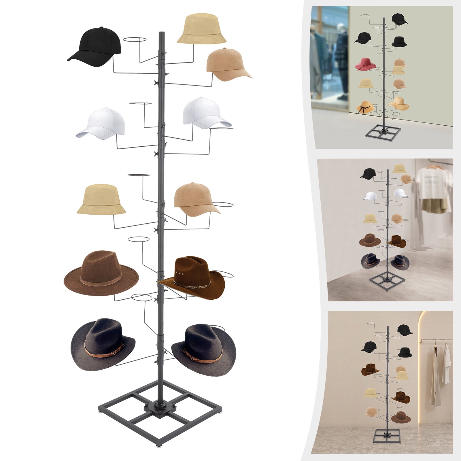 20 Hats Rotating Hat Display Rack Free Standing Metal Floor Caps ...