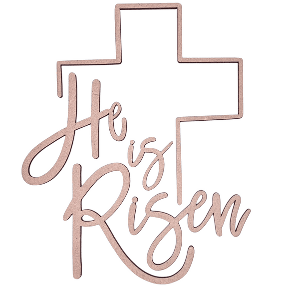 20" He is Risen Wood Cutout With Cross | Easter Crafts | 1/4" Thick Wood Words | Wood Cross | Christian Decor