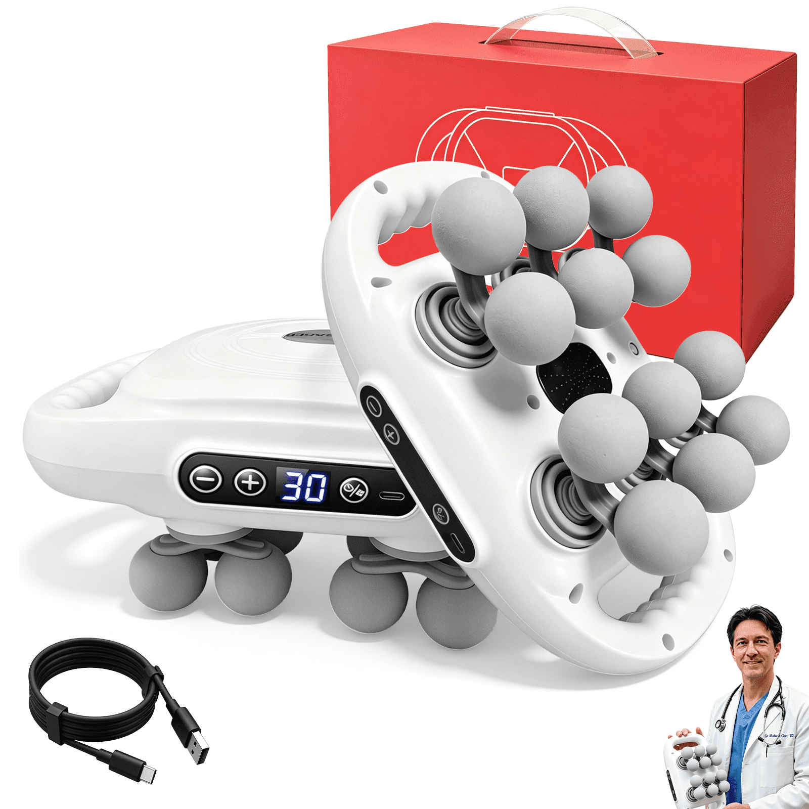 20-Head Deep Tissue Massage Gun, 30 Speeds 3 Modes, 110lb Force, Ultra-Quiet 35dB, Type-C Rechargeable for Full Body Muscle Relaxation