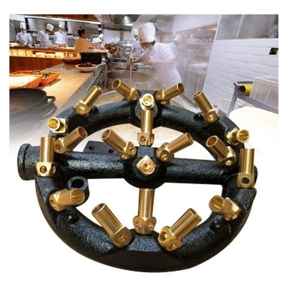 20 Heads 8.7" Propane Gas Jet Burner, Cast Iron Body Round Brass Tips Natural Wind Inlet For Chinese Wok Range, Grilling, Stir Fry - Outdoor Indoor