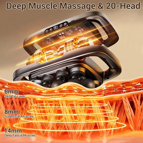 20 Heads Deep Tissue Massage Gun with 3 Modes & 30 Levels - Ultra-Quiet Handheld Body Massager for Back Neck Shoulders Legs