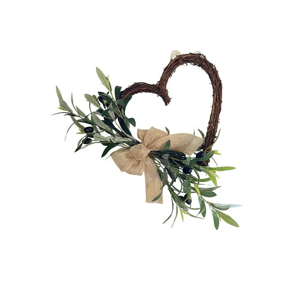 20" Heart-Shaped Artificial Olive Wreath, Faux Greenery Wall Hanging for Christmas, Valentine’s Day, Spring Door Decor, Heart Olive Leaf Garland for Home, Porch, Wedding & Festive Decorations