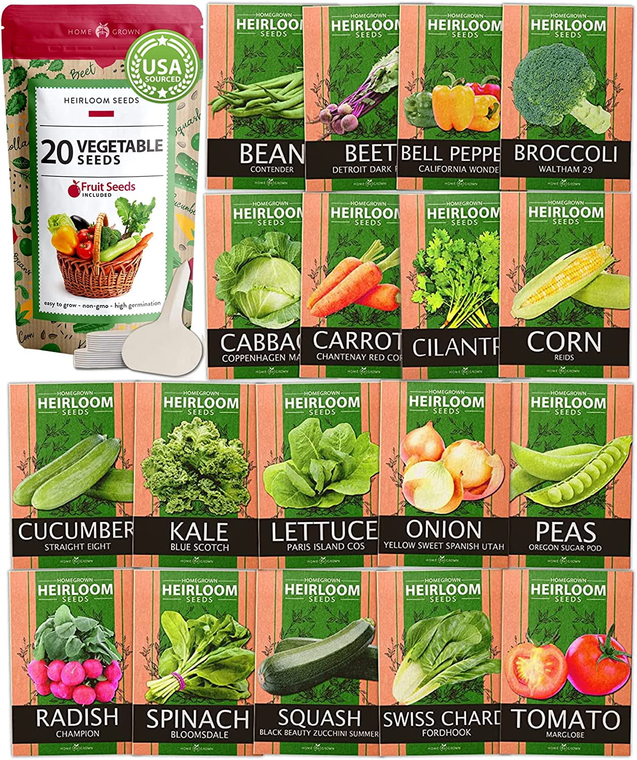 20 Heirloom Vegetable Seeds Variety Pack 8000+ Non GMO Survival