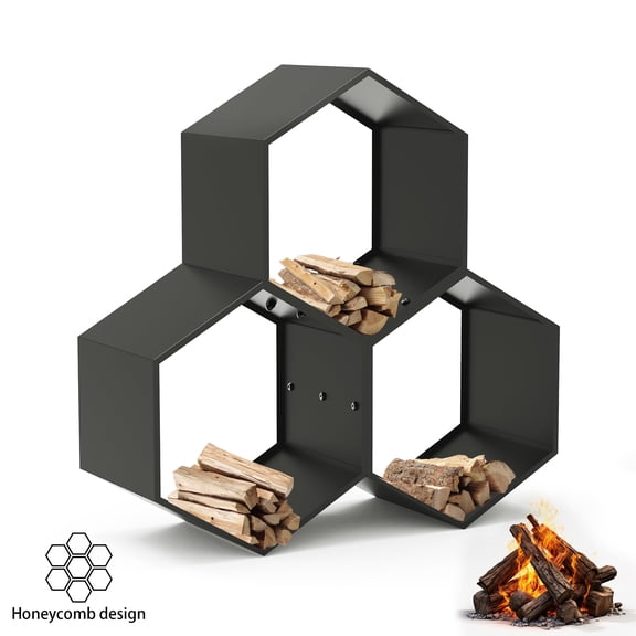 20" Hexagon Metal Firewood Rack, Efficient Lumber Stacker with Hexagon Shape, Durable for Fireplace or Camping (3 Racks)