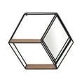 thumbnail image 1 of 20" Hexagon Mirror Wall Shelf Contemporary Metal and Wood Rustic Mounted Wall Shelf for Home or Office - 22" x 6" x 20", 1 of 7