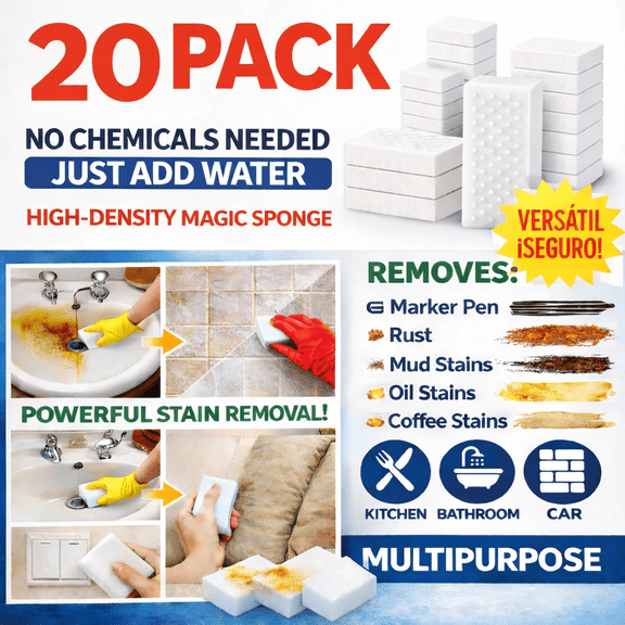 20 High Density Magic Sponges Cleaning Eraser Melamine Sponge Foam Pads, Multi-Functional Household Cleaning Kitchen Dish Sponge for Furniture,Bathroom,Bathtub, Sink,Floor, Baseboard, Wall Cleaner