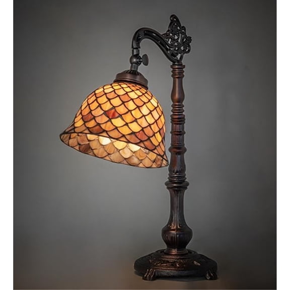 20" High Tiffany Fishscale Bridge Arm Table Lamp