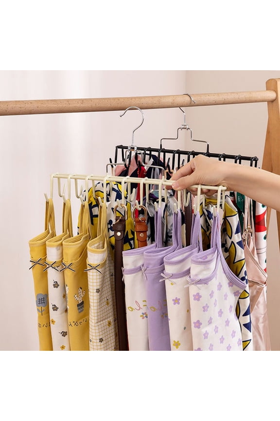 20 Hook Metal Hanger Organizer for Bras Underwear Tank Tops | Space Saving Closet Storage Rack | Dorm Room & Home Organization | White or Black