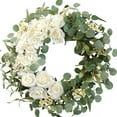 thumbnail image 1 of 20" Hydrangeas Spring Wreath for Front Door, Artificial Summer Green Wreaths with White Peony Flowers for Farmhouse Home Wedding Party Wall Windows Outdoor Decor（White）, 1 of 4