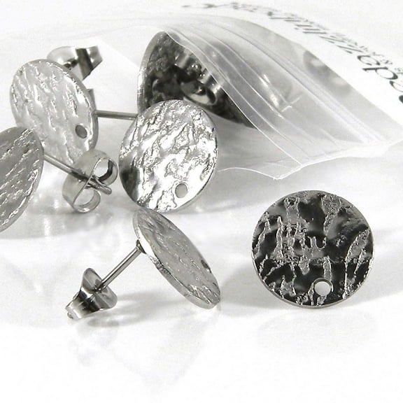 20 Hypoallergenic Textured Silver Surgical 304 Grade Stainless Steel Stud Earring Findings with Backs (12mm Round)