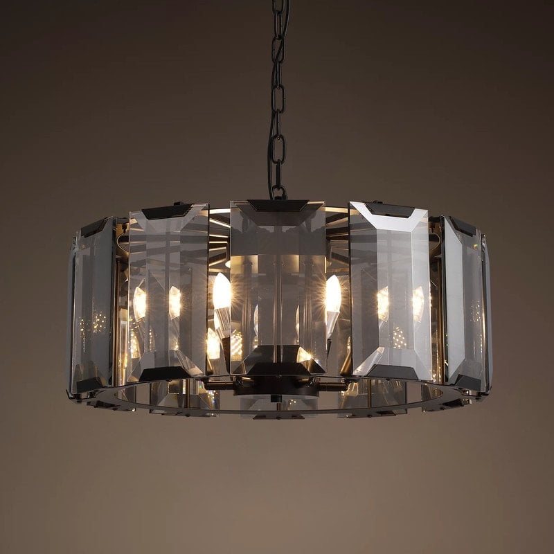 23.6'' Black Crystal Drum Chandelier with 6 Lights