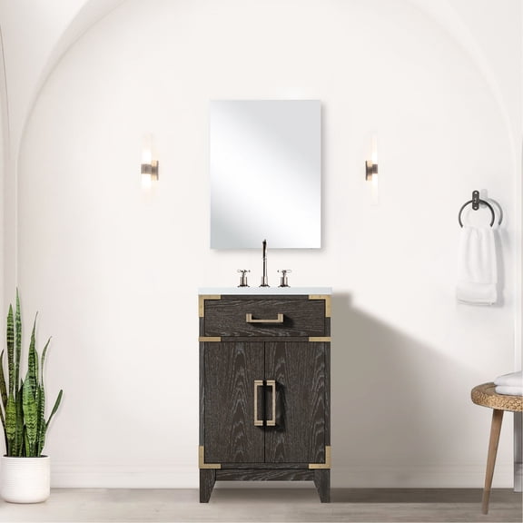 20 In. W X 18 D Brown Oak Bath Vanity - Faucet And Acrylic Top Copious Interior Cabinet Storage Soft Close Twice Sealed Included Single 20" 18" & Abundant Space Double Bathroom