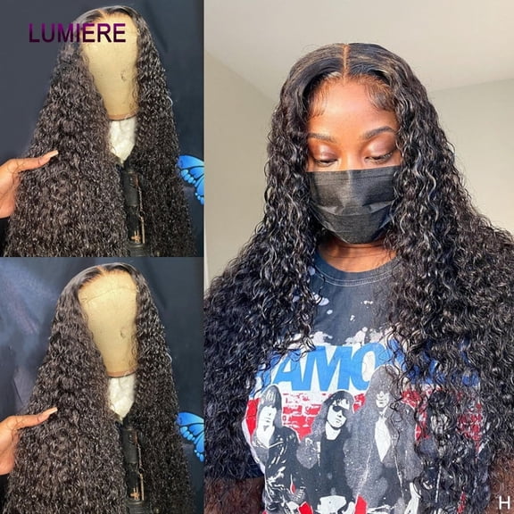 20 Inch 13x4 Water Wave Lace Front Human Hair Wig HD Transparent Lace Frontal Closure Wigs Curly Wave Wig for Black Women 150% Density Remy Human Hair DISEN