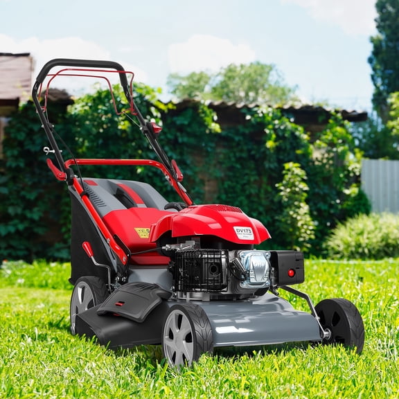 20-Inch 173cc Self-Propelled Lawn Mower with 60L Grass Bag, Gas Powered Push Mower with Rear Wheel Drive, Adjustable Cutting Height for Yard, Patio, and Lawn Care