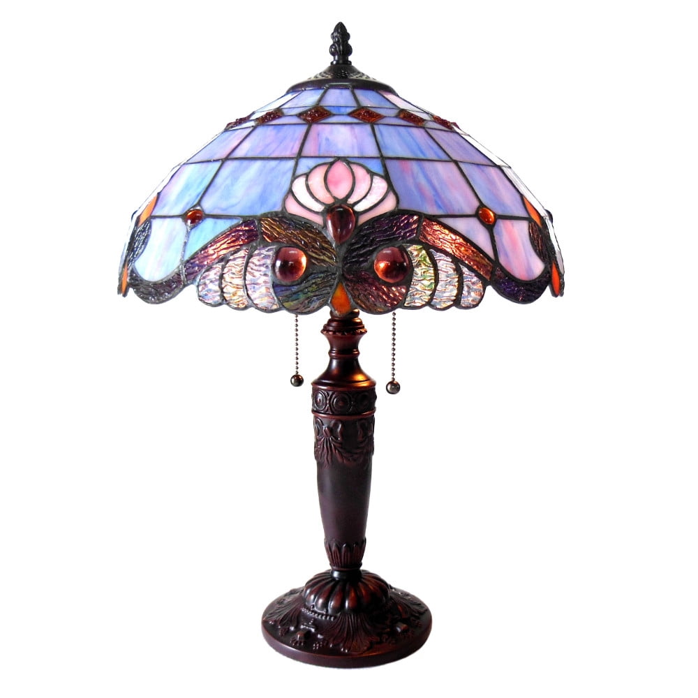 20 Inch 2 Light Tiffany Style Table Lamp, Blue and Pink