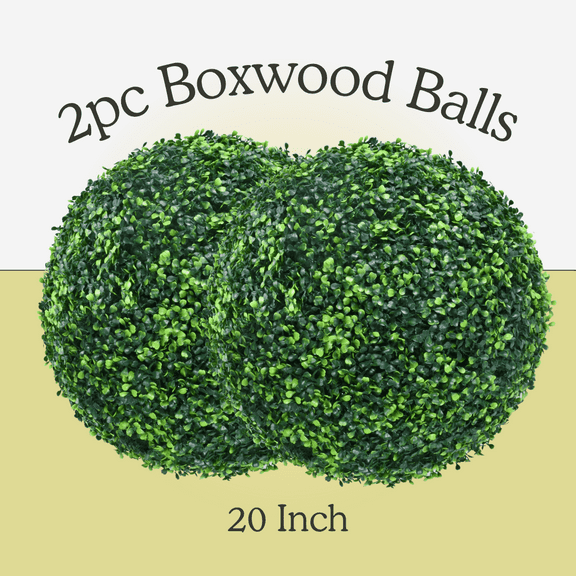 20 Inch 2 Packs Artificial Boxwood Balls Topiary Balls, 4 Layers of UV-Resistant Greenery Balls Indoor Outdoor Garden, Backyard, Patio, Front Door Assembly Required