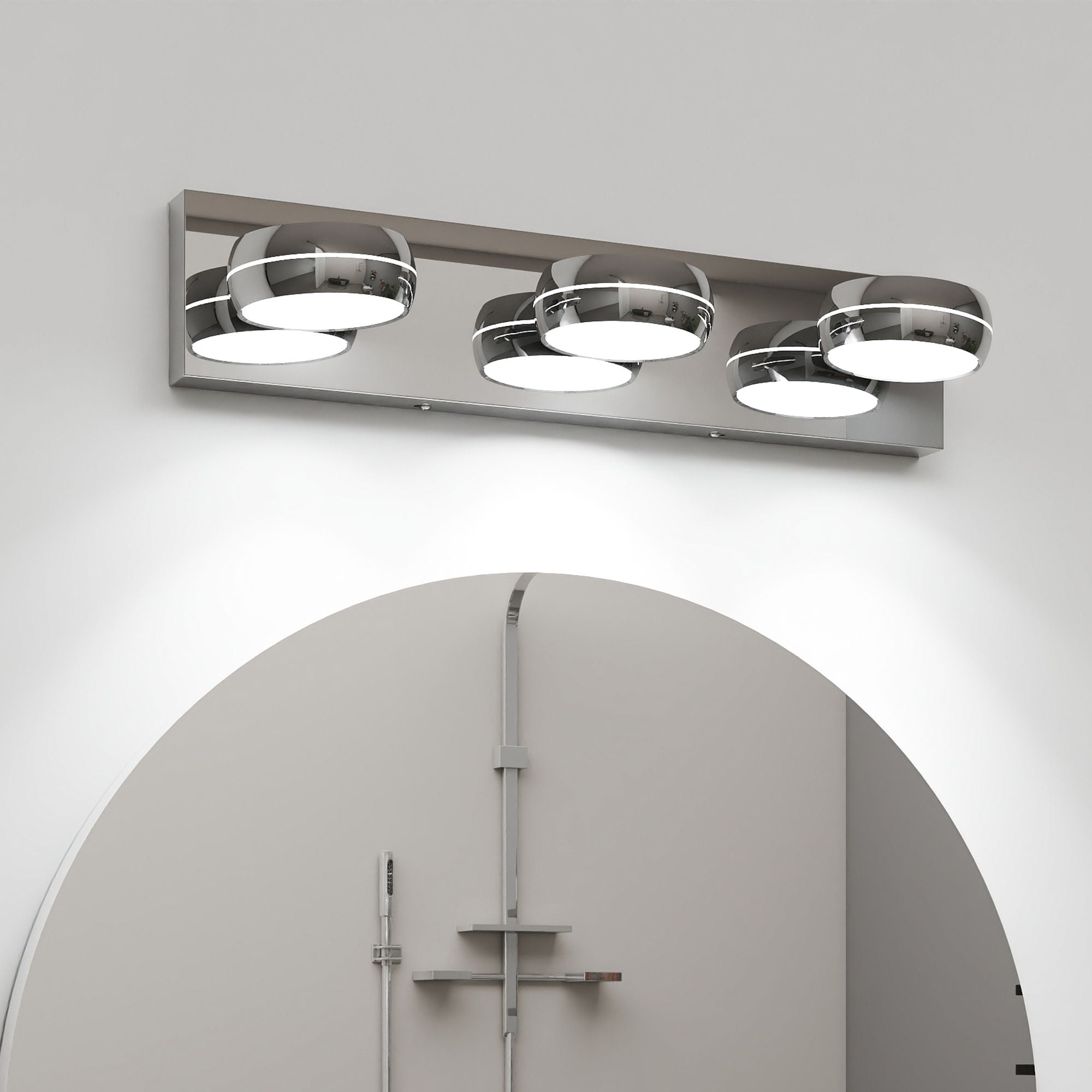 20 Inch 3-Light LED Vanity Light Fixture, Modern Chrome Bathroom Light Bar for Over Mirror, 18W Bright White Lighting, Hardwired Wall Mount