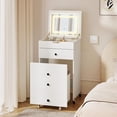 thumbnail image 1 of 20-Inch 3-in-1 Compact Vanity Desk with Flip Top LED Mirror, Hidden Storage Chair, and 2 Drawers, White, 1 of 9
