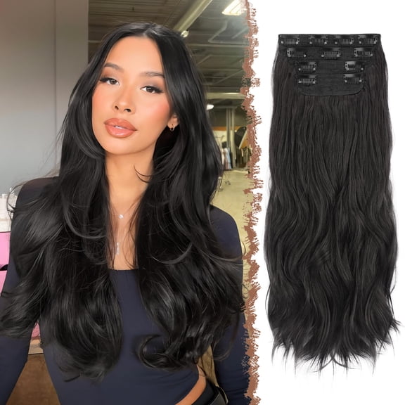 20 Inch-4PCS 2# Natural Black-4PCS Synthetic Wavy Hair Extensions