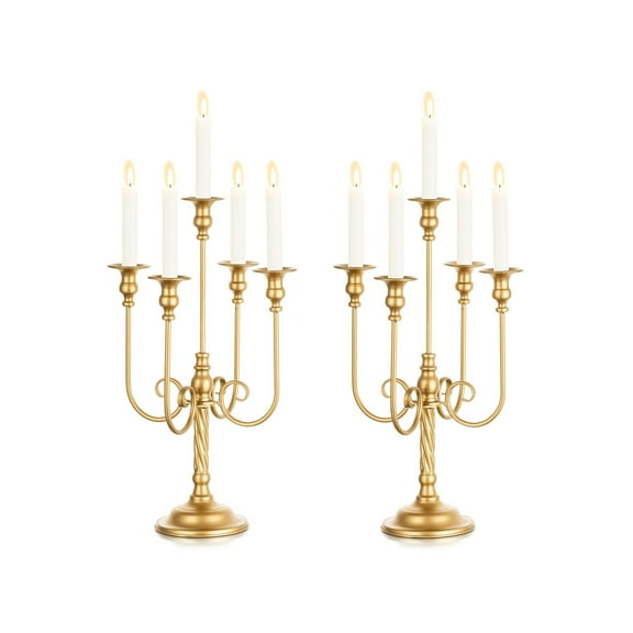 20-Inch 5-Arm Candlestick Holders (2pcs Set) - Candelabra for Taper Candles, Table Centerpiece & Floral Decor, Perfect for Halloween & Home Decorations