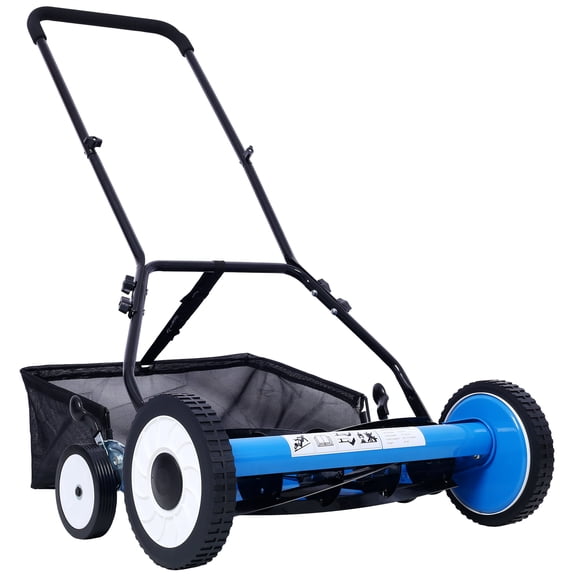 20-Inch 5-Blade Push Reel Lawn Mower with Grass Catcher, 4 WHEELS BLUE COLOR,