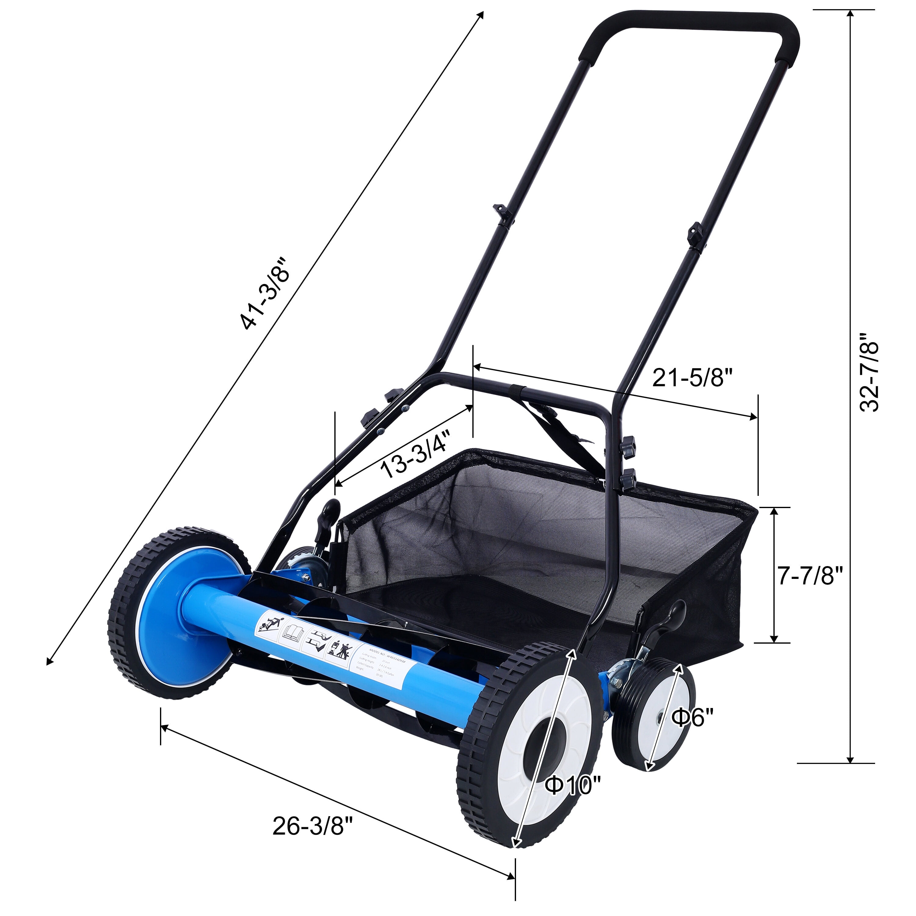 20-Inch 5-Blade Push Reel Lawn Mower with Grass Catcher, 4 WHEELS BLUE COLOR,